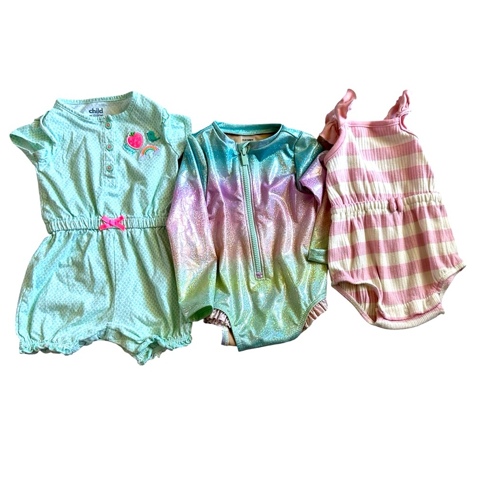 Carters Bundle Lot 12 mo Girls Rompers Spring Summer Fall - Picture 7 of 7